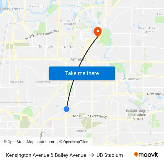 Kensington Avenue & Bailey Avenue to UB Stadium map