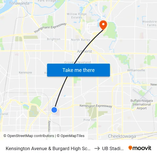 Kensington Avenue & Burgard High School to UB Stadium map