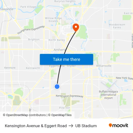 Kensington Avenue & Eggert Road to UB Stadium map