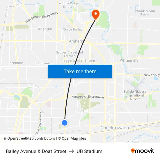 Bailey Avenue & Doat Street to UB Stadium map