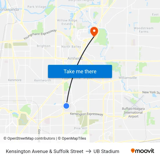 Kensington Avenue & Suffolk Street to UB Stadium map