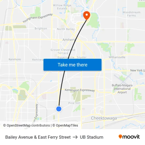 Bailey Avenue & East Ferry Street to UB Stadium map