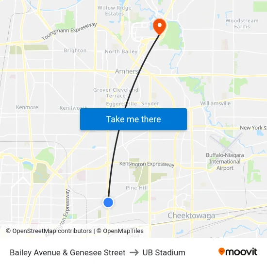 Bailey Avenue & Genesee Street to UB Stadium map
