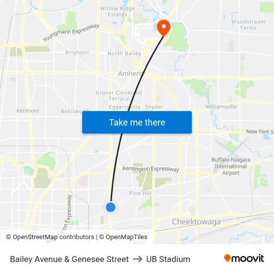 Bailey Avenue & Genesee Street to UB Stadium map