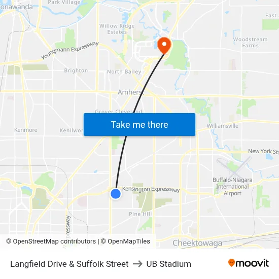 Langfield Drive & Suffolk Street to UB Stadium map