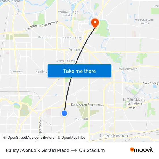 Bailey Avenue & Gerald Place to UB Stadium map