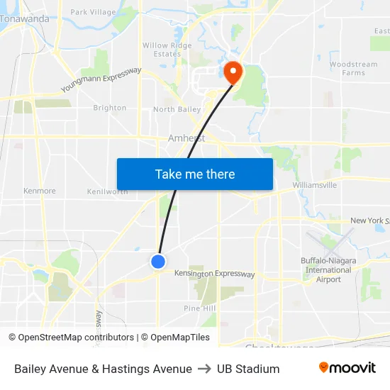 Bailey Avenue & Hastings Avenue to UB Stadium map