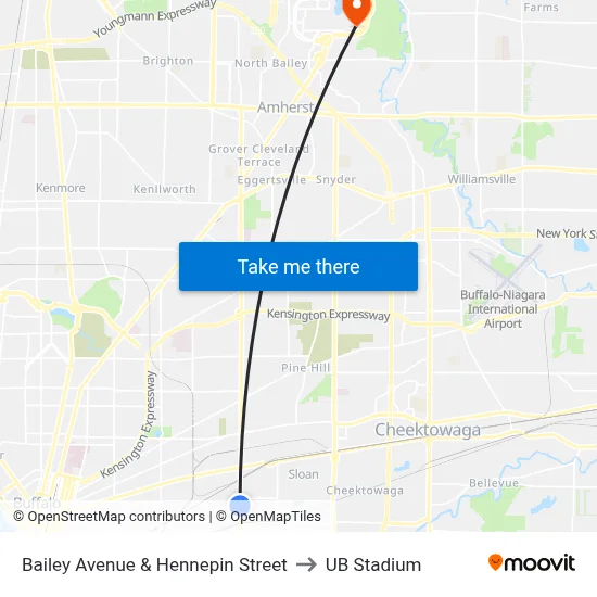 Bailey Avenue & Hennepin Street to UB Stadium map