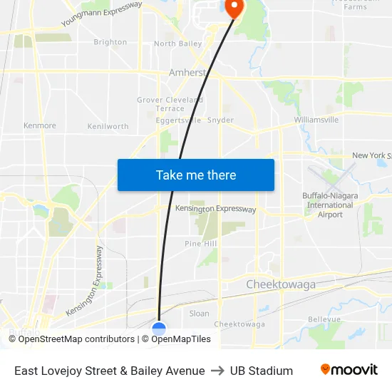 East Lovejoy Street & Bailey Avenue to UB Stadium map