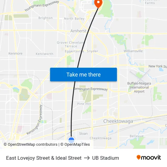 East Lovejoy Street & Ideal Street to UB Stadium map