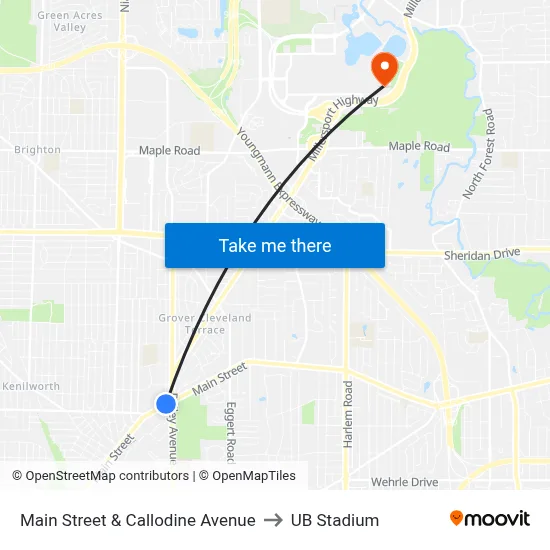 Main Street & Callodine Avenue to UB Stadium map