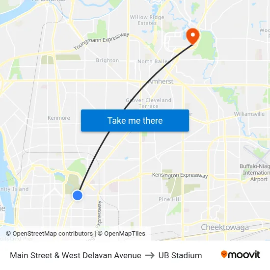 Main Street & West Delavan Avenue to UB Stadium map
