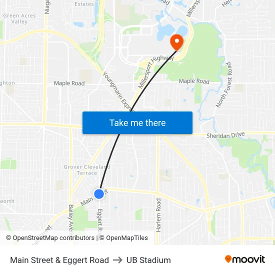 Main Street & Eggert Road to UB Stadium map