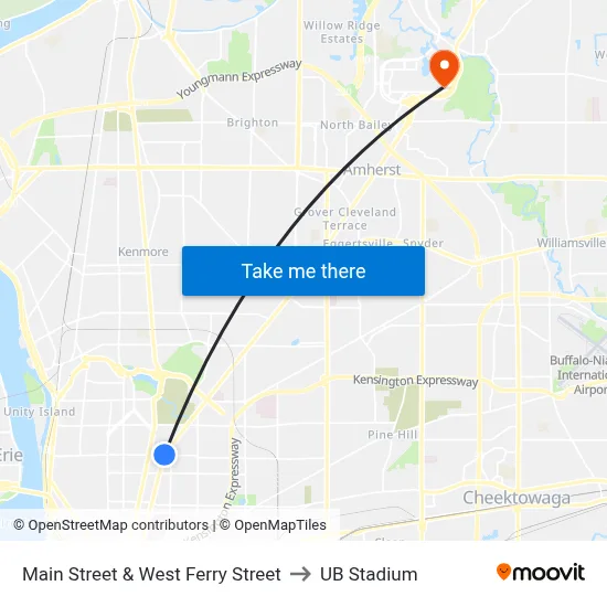 Main Street & West Ferry Street to UB Stadium map