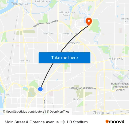 Main Street & Florence Avenue to UB Stadium map