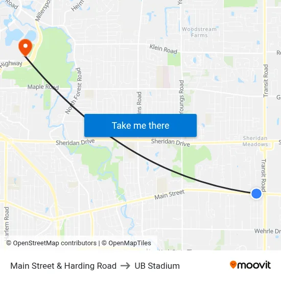 Main Street & Harding Road to UB Stadium map