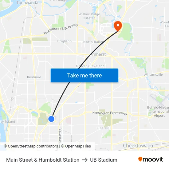 Main Street & Humboldt Station to UB Stadium map
