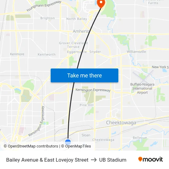 Bailey Avenue & East Lovejoy Street to UB Stadium map