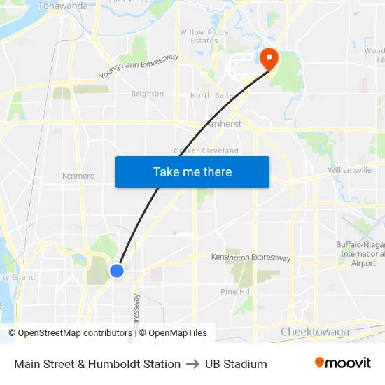 Main Street & Humboldt Station to UB Stadium map