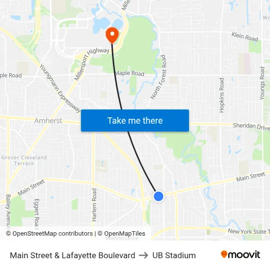 Main Street & Lafayette Boulevard to UB Stadium map