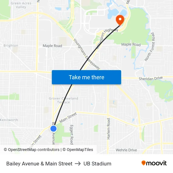Bailey Avenue & Main Street to UB Stadium map