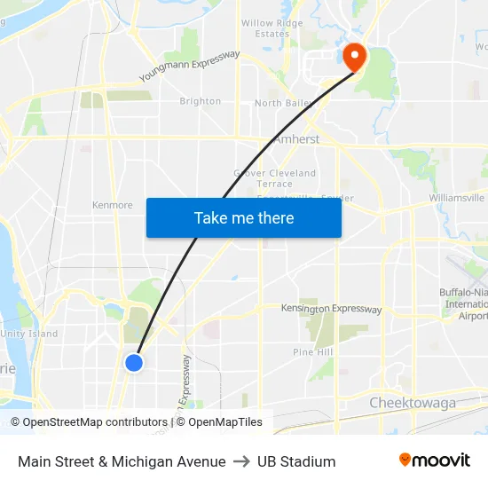 Main Street & Michigan Avenue to UB Stadium map