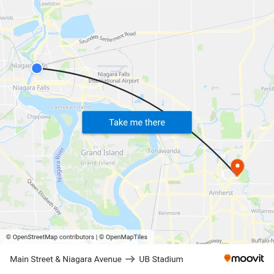 Main Street & Niagara Avenue to UB Stadium map