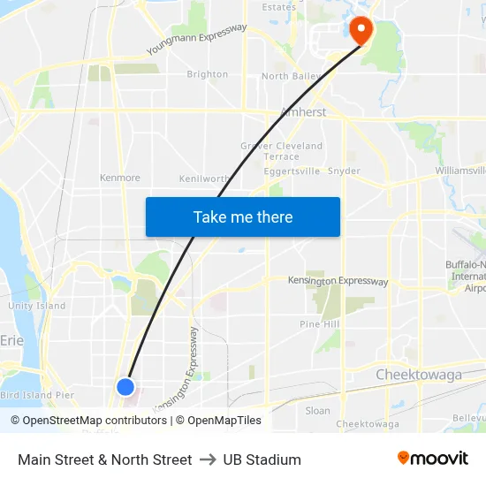 Main Street & North Street to UB Stadium map