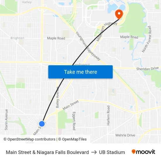 Main Street & Niagara Falls Boulevard to UB Stadium map