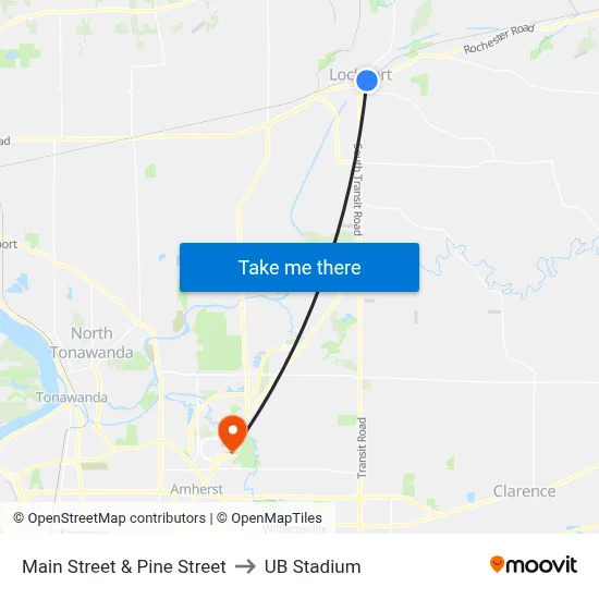 Main Street & Pine Street to UB Stadium map