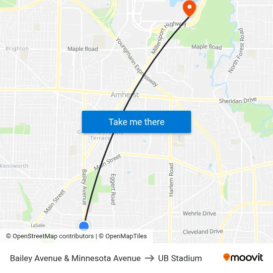 Bailey Avenue & Minnesota Avenue to UB Stadium map