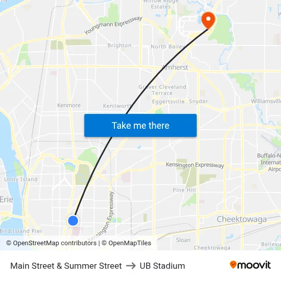 Main Street & Summer Street to UB Stadium map