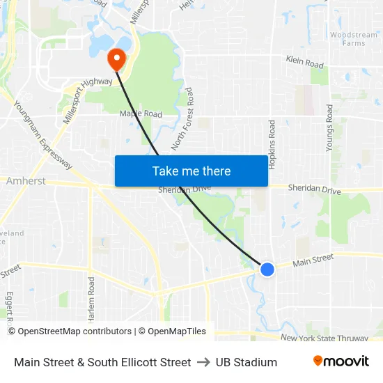 Main Street & South Ellicott Street to UB Stadium map