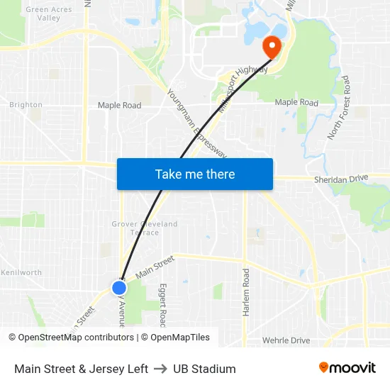 Main Street & Jersey Left to UB Stadium map