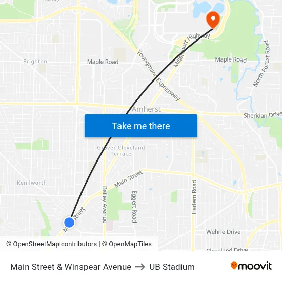 Main Street & Winspear Avenue to UB Stadium map