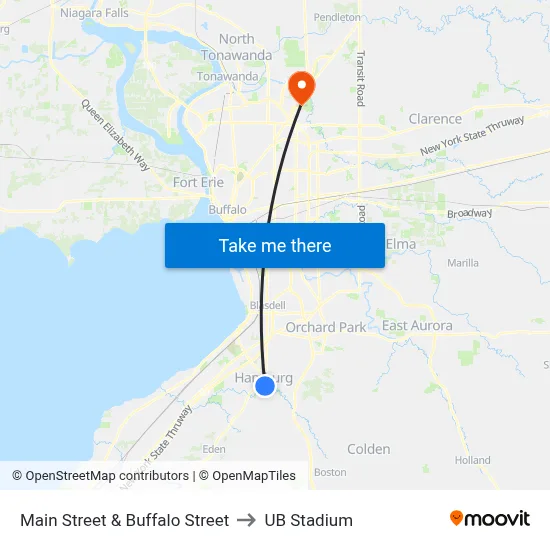 Main Street & Buffalo Street to UB Stadium map