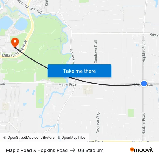 Maple Road & Hopkins Road to UB Stadium map
