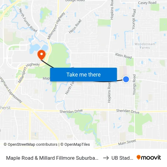 Maple Road & Millard Fillmore Suburban Hospital to UB Stadium map