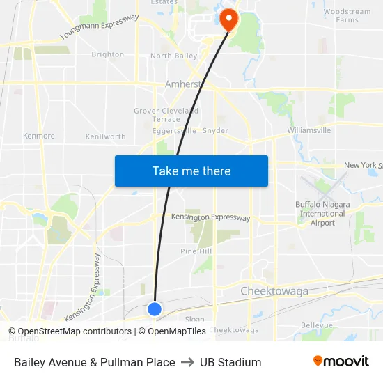 Bailey Avenue & Pullman Place to UB Stadium map