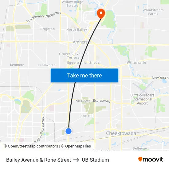 Bailey Avenue & Rohe Street to UB Stadium map