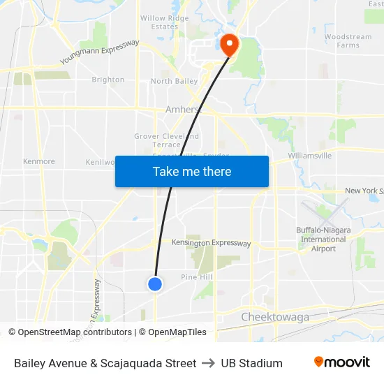 Bailey Avenue & Scajaquada Street to UB Stadium map