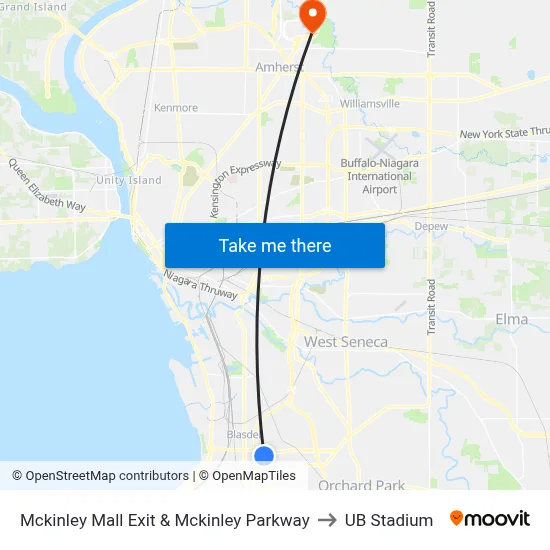 Mckinley Mall Exit & Mckinley Parkway to UB Stadium map