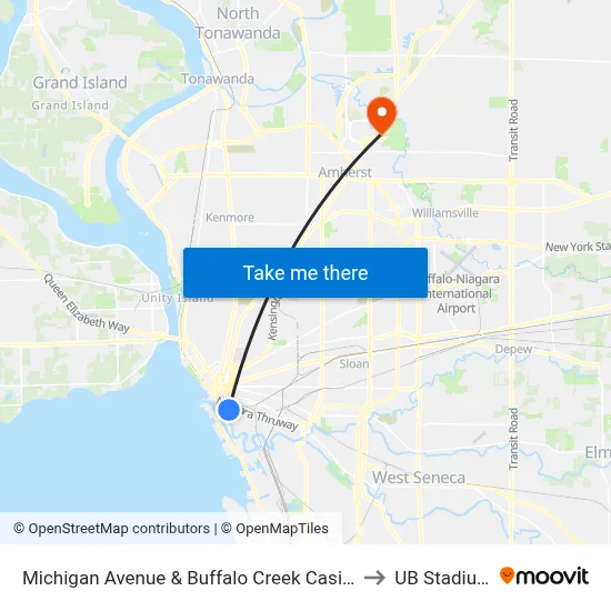 Michigan Avenue & Buffalo Creek Casino to UB Stadium map