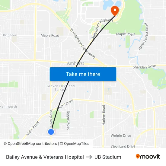 Bailey Avenue & Veterans Hospital to UB Stadium map