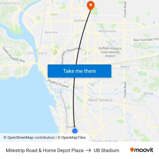 Milestrip Road & Home Depot Plaza to UB Stadium map