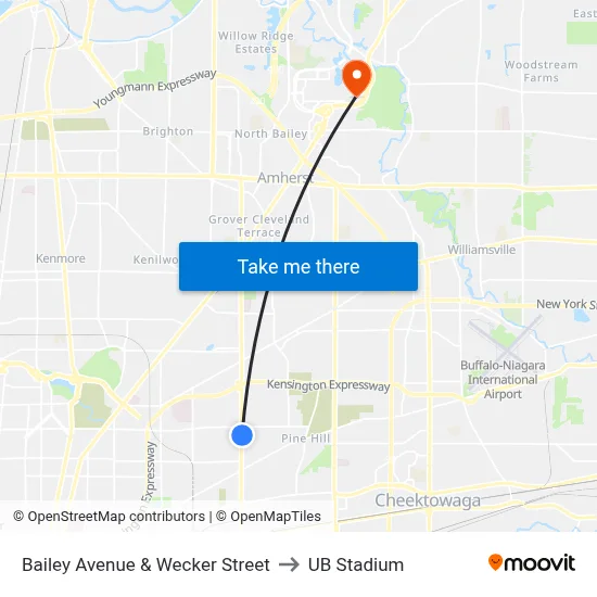 Bailey Avenue & Wecker Street to UB Stadium map