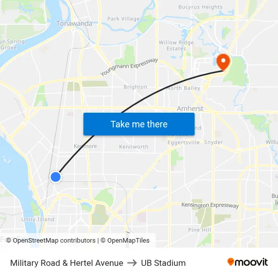 Military Road & Hertel Avenue to UB Stadium map