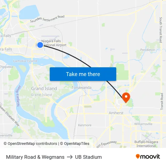 Military Road & Wegmans to UB Stadium map