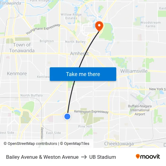 Bailey Avenue & Weston Avenue to UB Stadium map