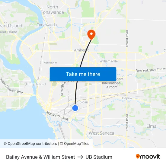 Bailey Avenue & William Street to UB Stadium map